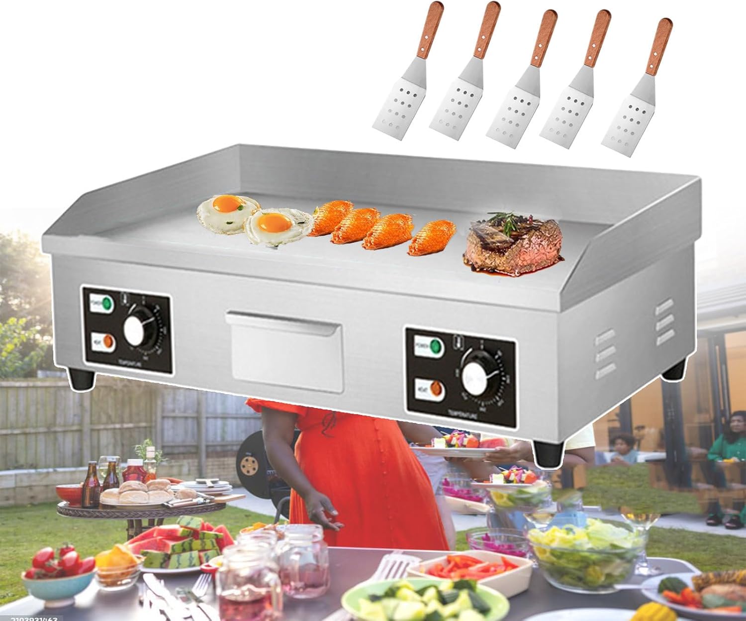 Commercial Electric Griddle & Countertop Flat Top Griddle & Stainless Steel Steak Bacon Fryer with Temperature Control Knob, 8mm Cooking Thick, 660 * 400mm/730 * 40，3500W