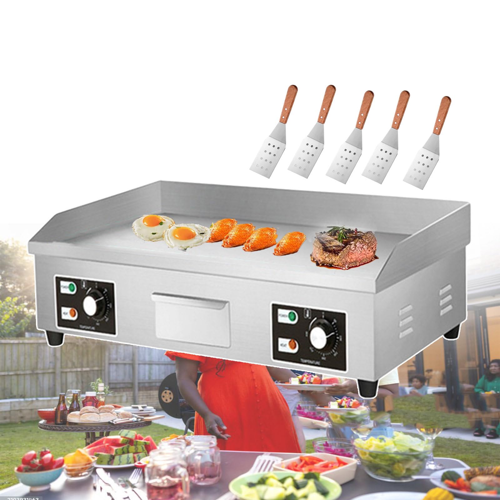 Piastra elettrica Commerciale e Piastra da banco Piatta e Padella per friggere bistecche e Pancetta in Acciaio Inox con manopola di Controllo della Temperatura, 660 * 400mm/730 * 400mm, 35,