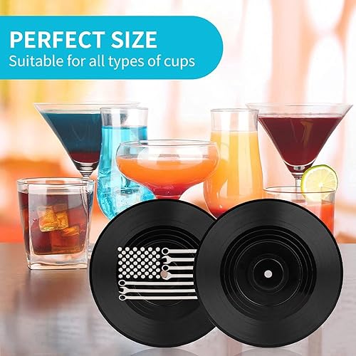 Miniatura 3 de Posavasos con diseño de mecánico vintage con la bandera de Estados Unidos, para discos de vinilo, con aislamiento y diseño de disco redondo