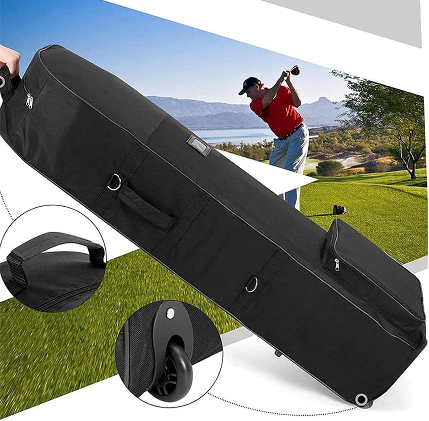 Alvivi Collapsible Single Tier Golf Airline Bag Wear Resistant Nylon Rolling Stick Transport Luggage for Journey