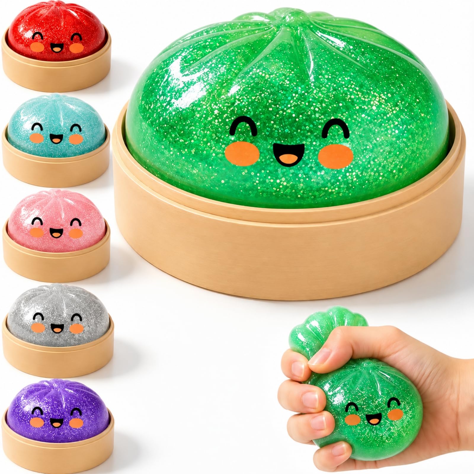 Dumpling Squishy, Green Glitter‑Accented Design, Realistic Dumpling Shape with Mini Steamer, Sensory Stress Relief Accessory for Daily Relaxation & Desktop Decoration — image 1
