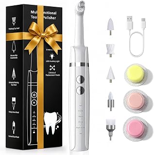 Tooth Polishing kit for Whiter Teeth, Rechargeable Tooth Whitening Kit | 5 Speed Modes, 5 Interchangeable Brush Heads, LED Light, IPX6 Waterproof, Easy to Use At-Home