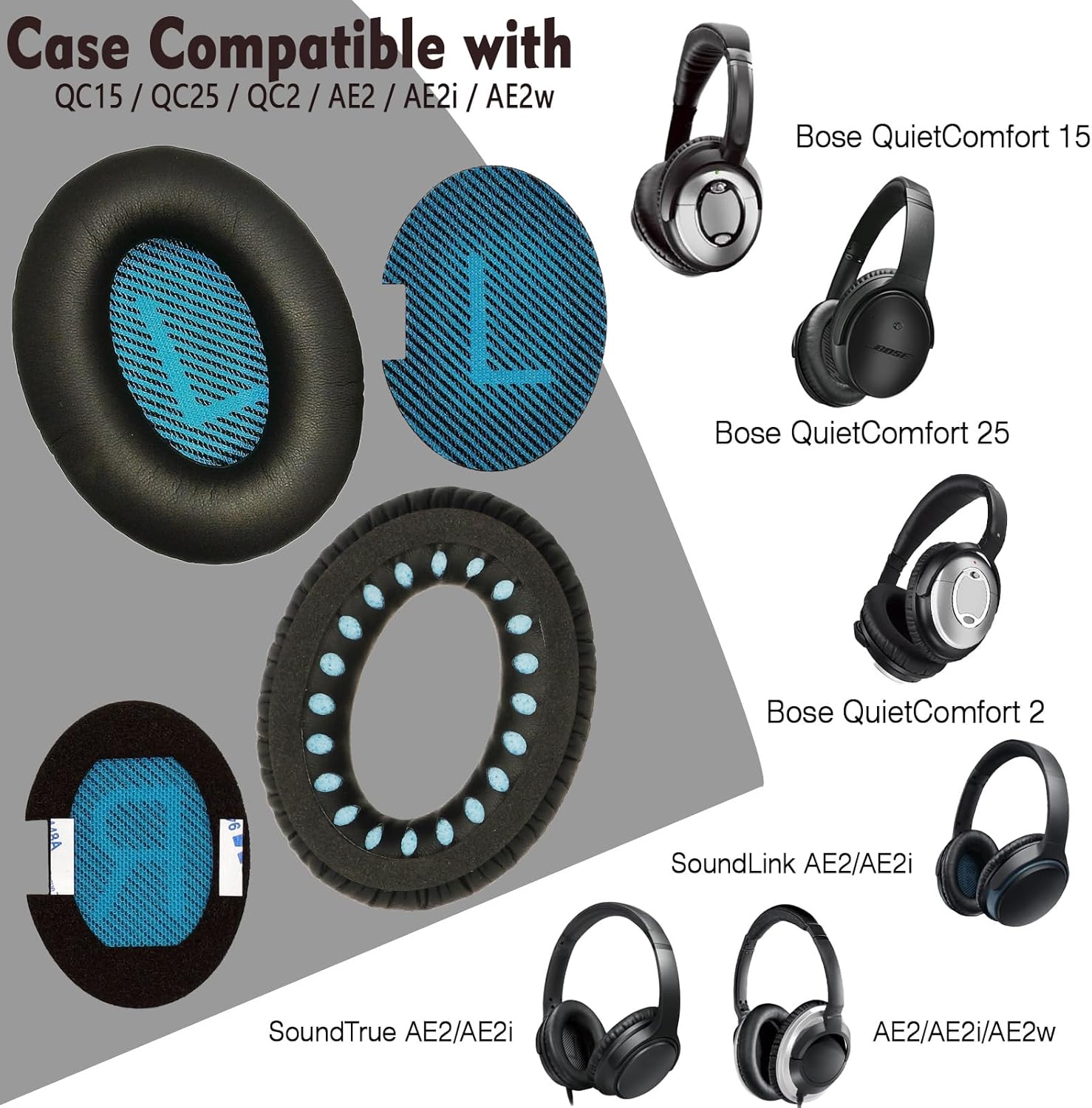 Protein Leather Earpads Cushions for Bose Headphones, Premium Replacement Ear Pads Compatible with Bose QC15 QC25 QC2 Ae2 Ae2i Ae2w/SoundTrue & SoundLink Around-Ear Series Headphones - Image 2