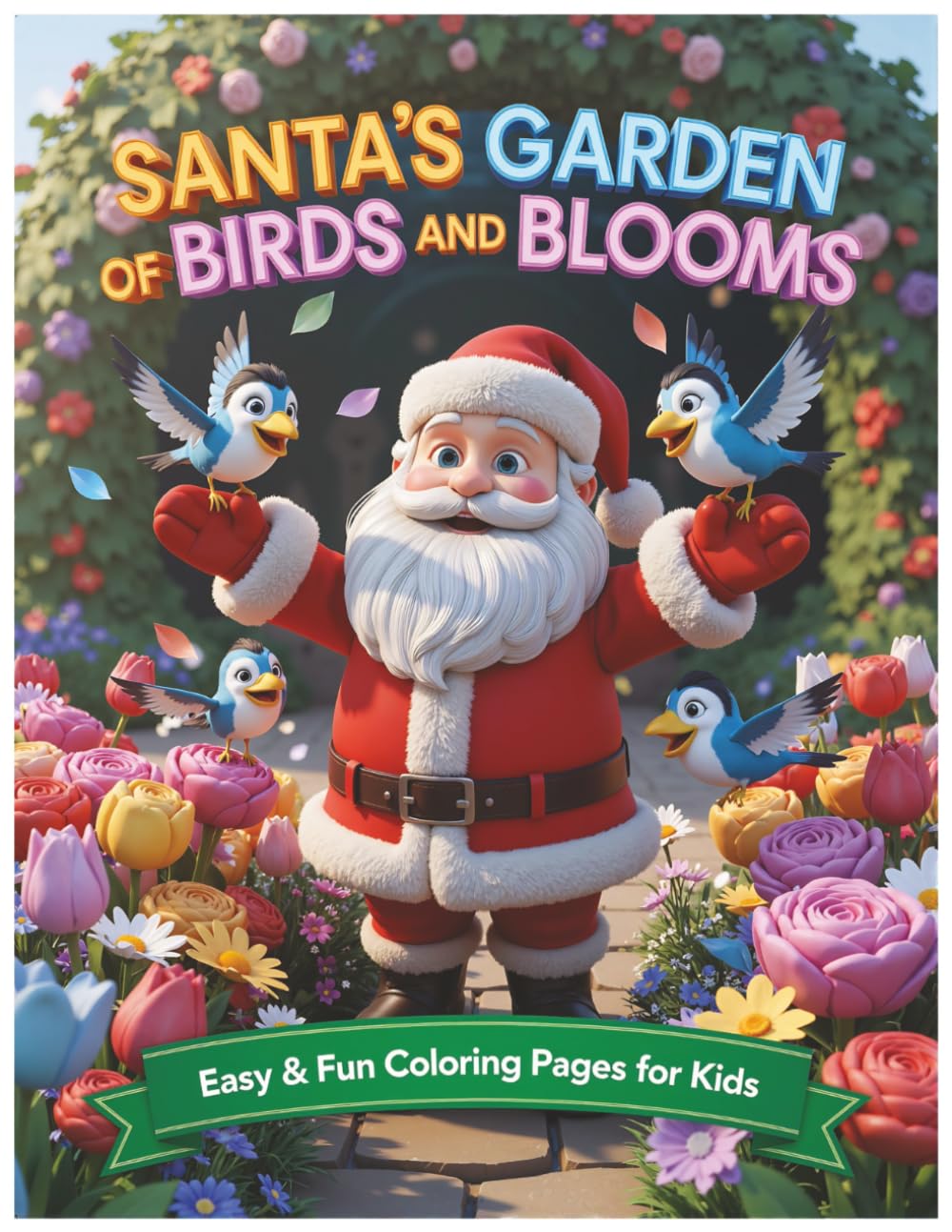 SANTA & GARDEN BIRDS: 30 FUN COLORING PAGES FOR KIDS & TODDLERS (Santa’s Magical Coloring Series)
