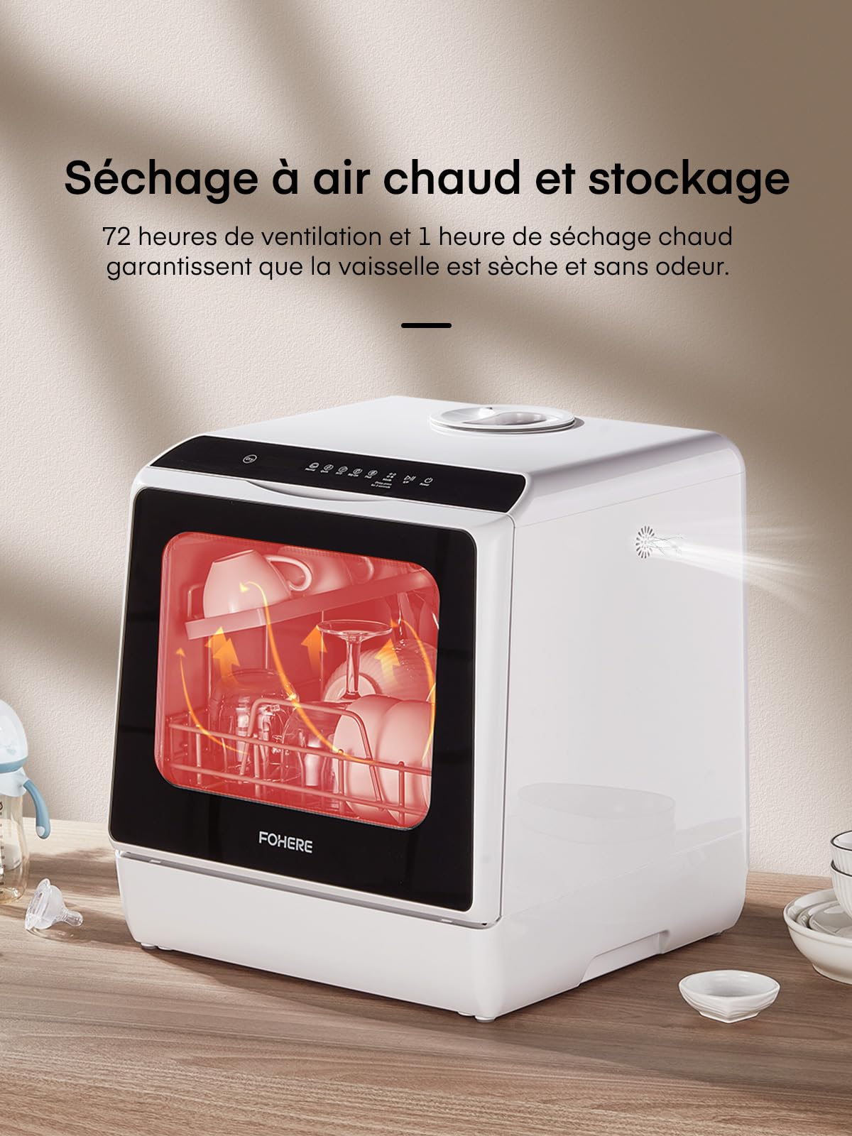 Mini Lave Vaisselle 5+1 Programmes Réservoir d'Eau 5L Contrôle Tactile Écran LED