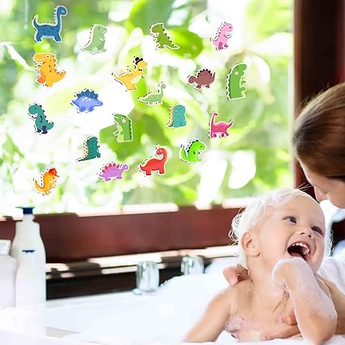 Miniatura 6 de Hianjoo 20 calcomanías de dinosaurio para ventana, lindas calcomanías de dibujos animados para niños, decoraciones extraíbles para ventanas de