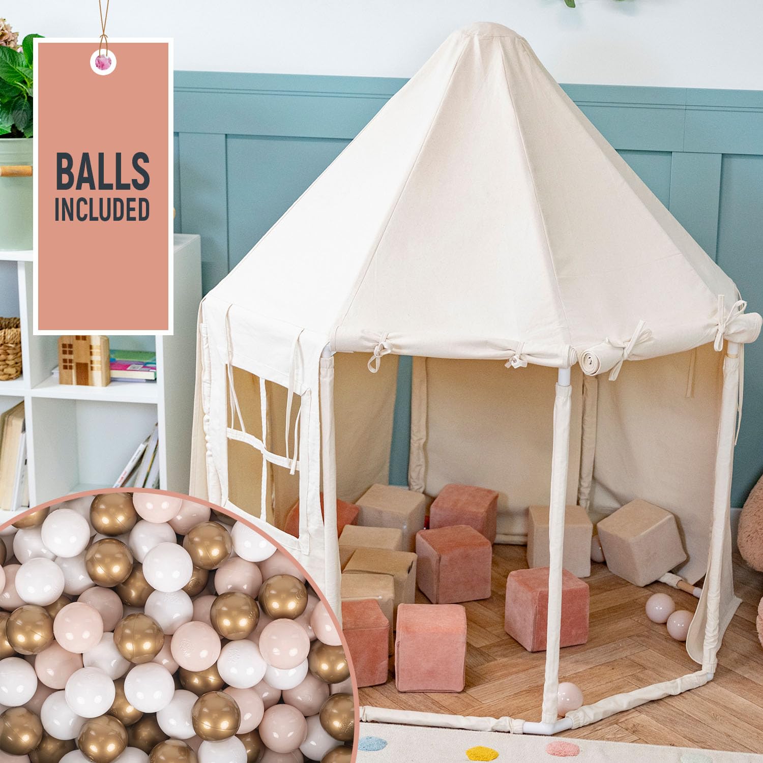 KiddyMoon Play Tent For Kids Pavilion With 100 Balls Playhouse Cotton Fabric Indoor Outdoor Use Foldable Design Easy Assembly And Storage Perfect For Play