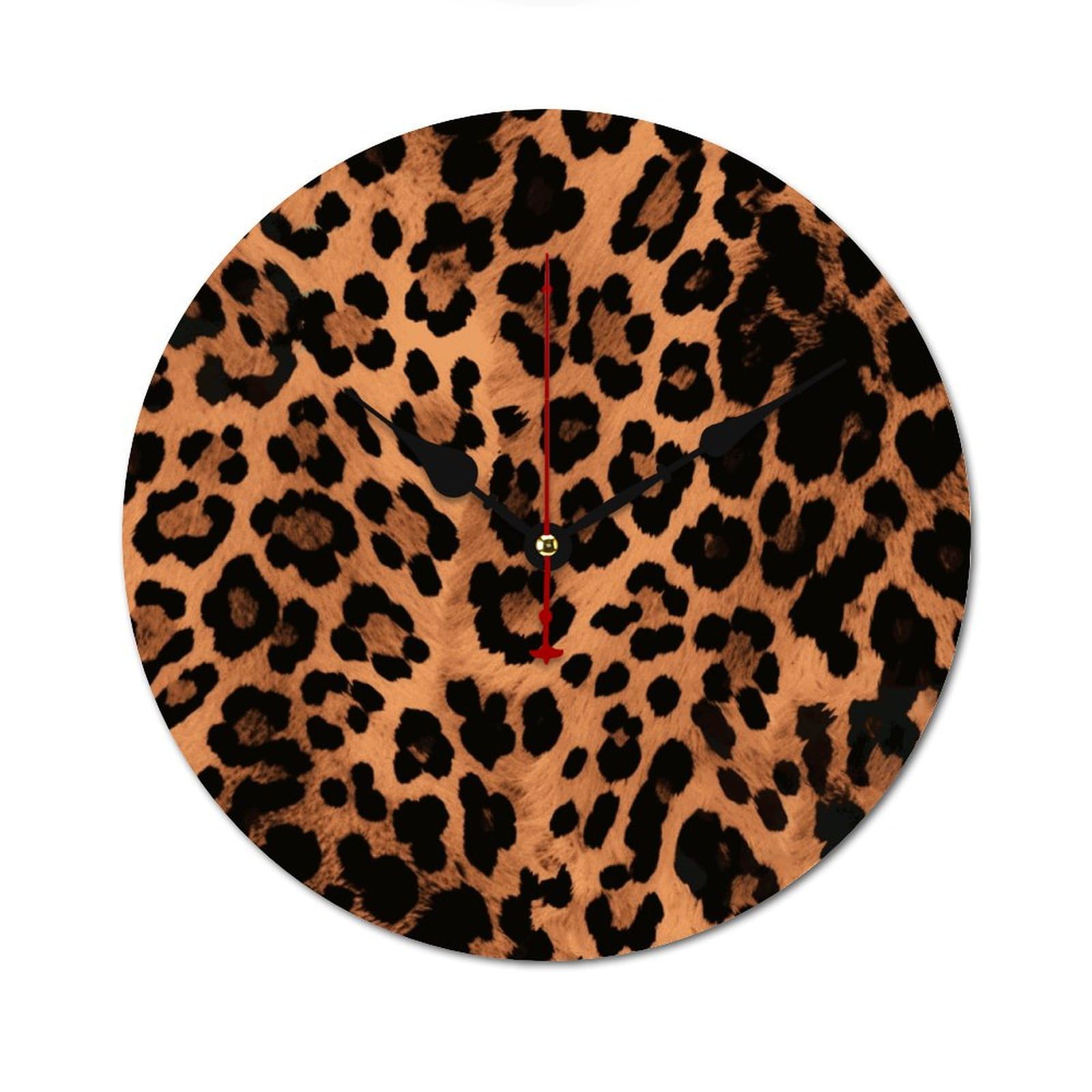 Horloge murale moderne en bois motif léopard ronde sans tic-tac
