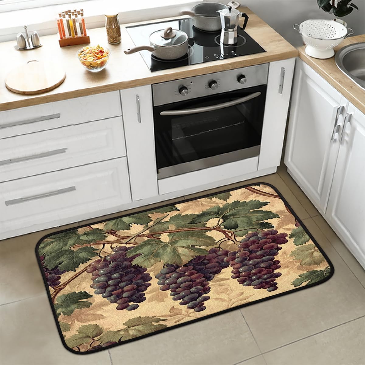 Vintage Grapes Grapevine Leaves Kitchen Rug Mats Anti Fatigue, Non Slip Doormat Comfort Standing Mat for Indoor Entryway Bedroom Garage Floor 39"x 20"