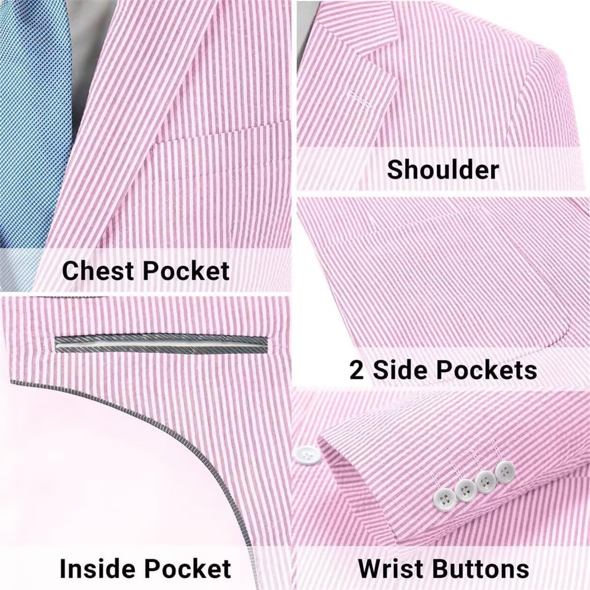 Seersucker Men Suits Sports Coat Jacket Classic Summer Blazer Seersucker Suit for Men Beach Wedding Tuxedo Blazers
