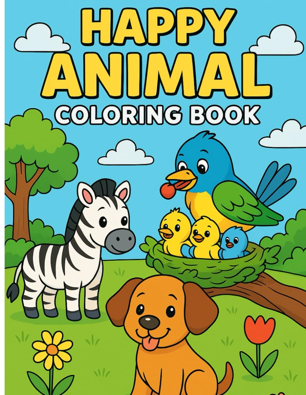 25 Happy Animals Coloring Book: Kids Coloring Book with 25 Cute and Happy Animals