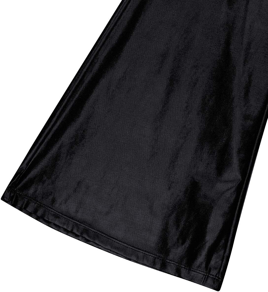 Mens Shiny Metallic 60 70s Vintage Slim Fit Flared Pants Bell Bottom Trousers Disco Club Costumes Black Large