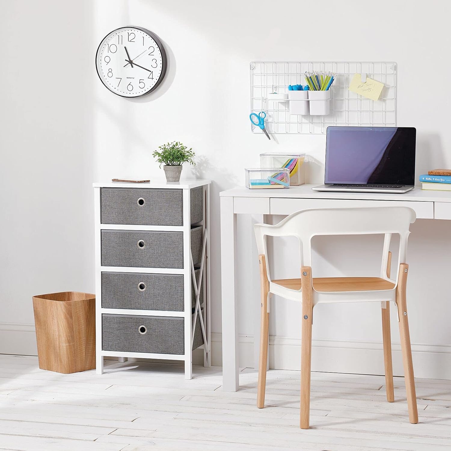 mDesign 4 Drawer Foldable Dresser Storage Unit Chest - Wood Frame, Easy Pull Fabric Bins - Farmhouse Organizer Unit for Household Storage Bedroom, Hallway, Entryway, Closets - Gray/White : Home & Kitchen