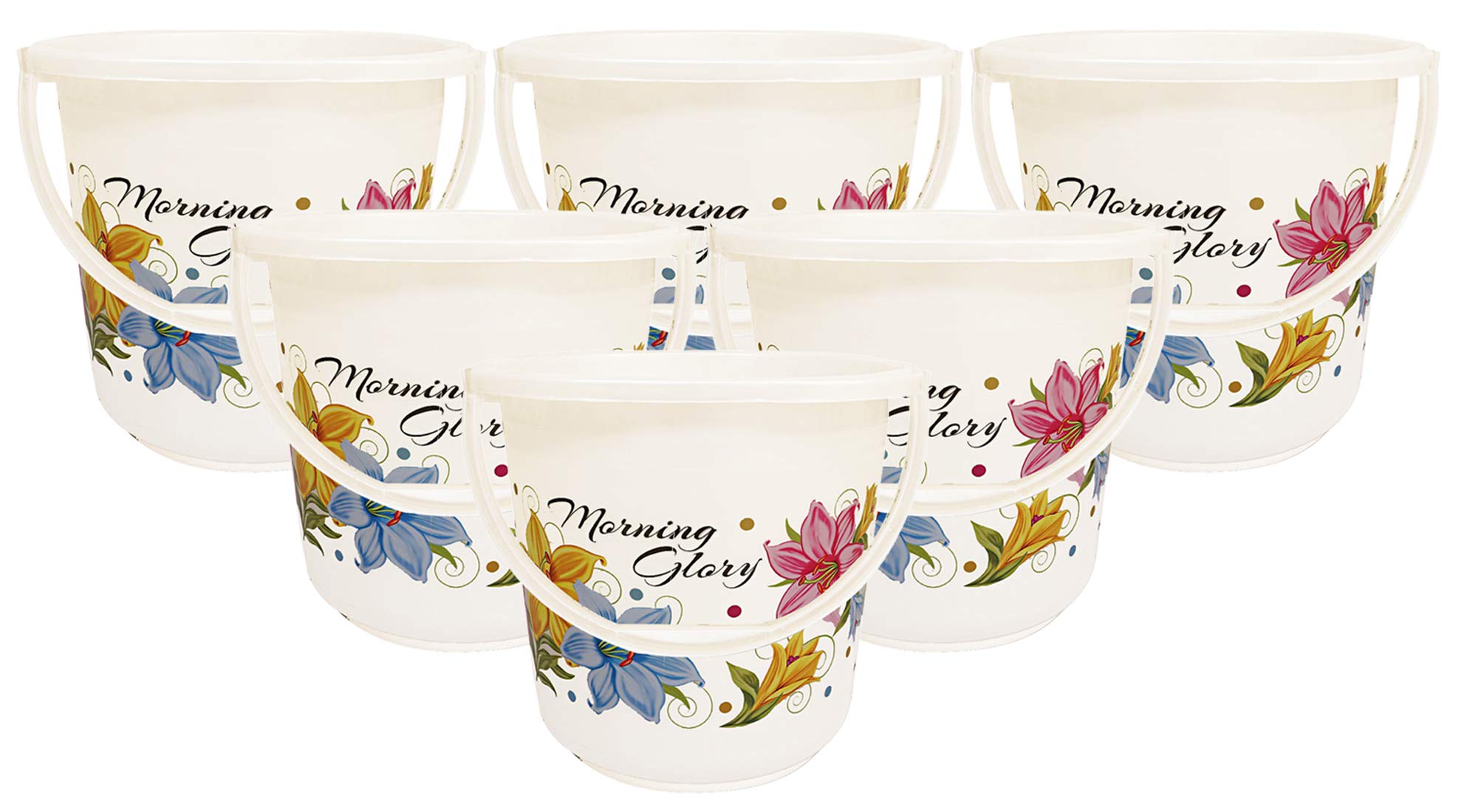 Kuber Industries Floral Print 6 Pieces Unbreakable Strong Plastic Bathroom Bucket 16 LTR (White) -CTKTC34850 (B083G14GJB) Amazon Price History, Amazon Price Tracker