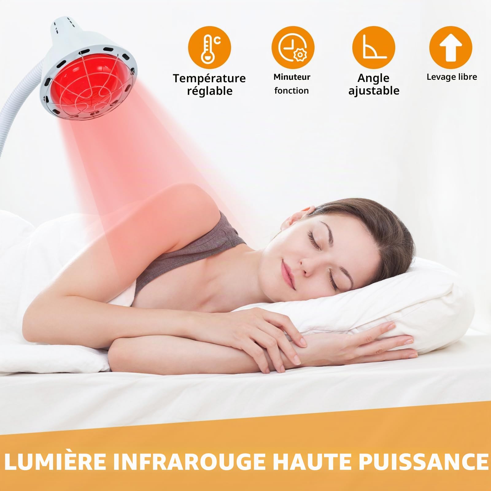 Lampe infrarouge 275 W - Lampe chauffante infrarouge avec support - Lumière infrarouge - Température réglable - Projecteur rouge pour la légèreté des douleurs musculaires