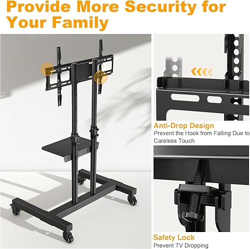 Miniatura 6 de Soporte de TV móvil sobre ruedas para televisores de pantalla planacurvos de 32 a 70 pulgadas, soportes de televisión con ruedas y altura ajustable,