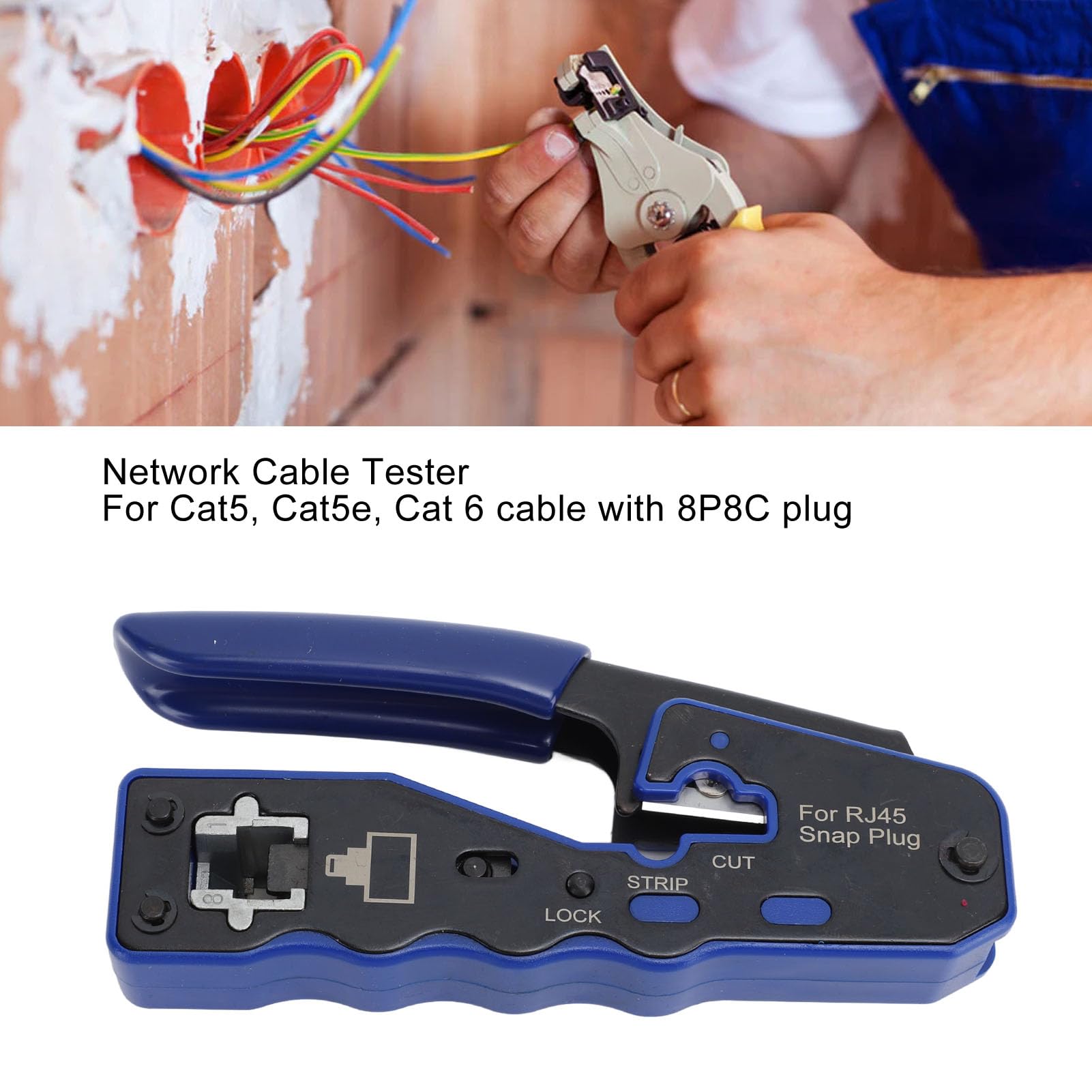 Fockety Kit Crimpatrice RJ45, Crimpatrice Ethernet Passante per Cavi Cat5, Cat5e e Cat6 con Connettori 8P8C, per Cavi RJ45, RJ11, RJ12, Crimpatrice e Tester Cat6, Crimpatrice Passante
