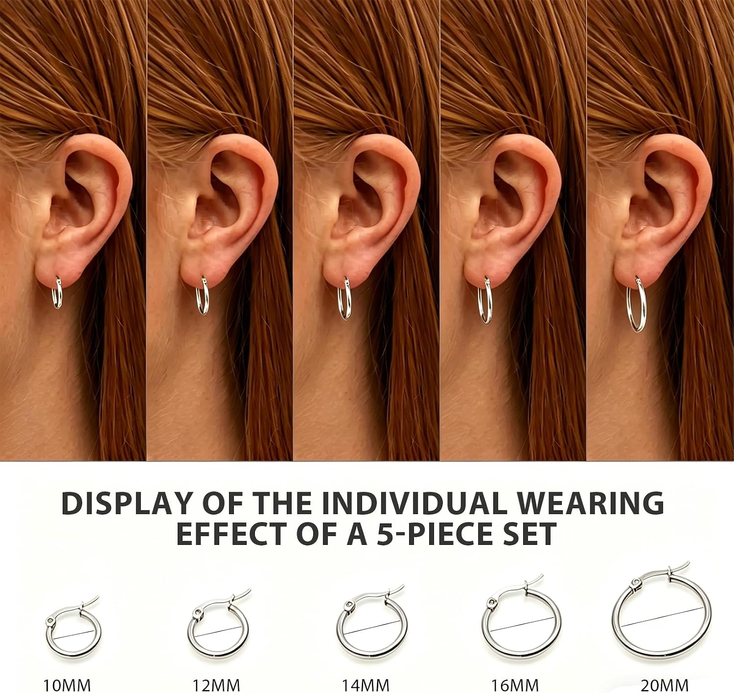 5 Pairs Silver Gold Small Hoop Earrings for Women Surgical Steel Huggie Set | 10 12 14 16 20 mm, Lightweight, Hypoallergenic, 14K Gold Plated 316L Stainless Steel Jewelry, Multiple Piercing