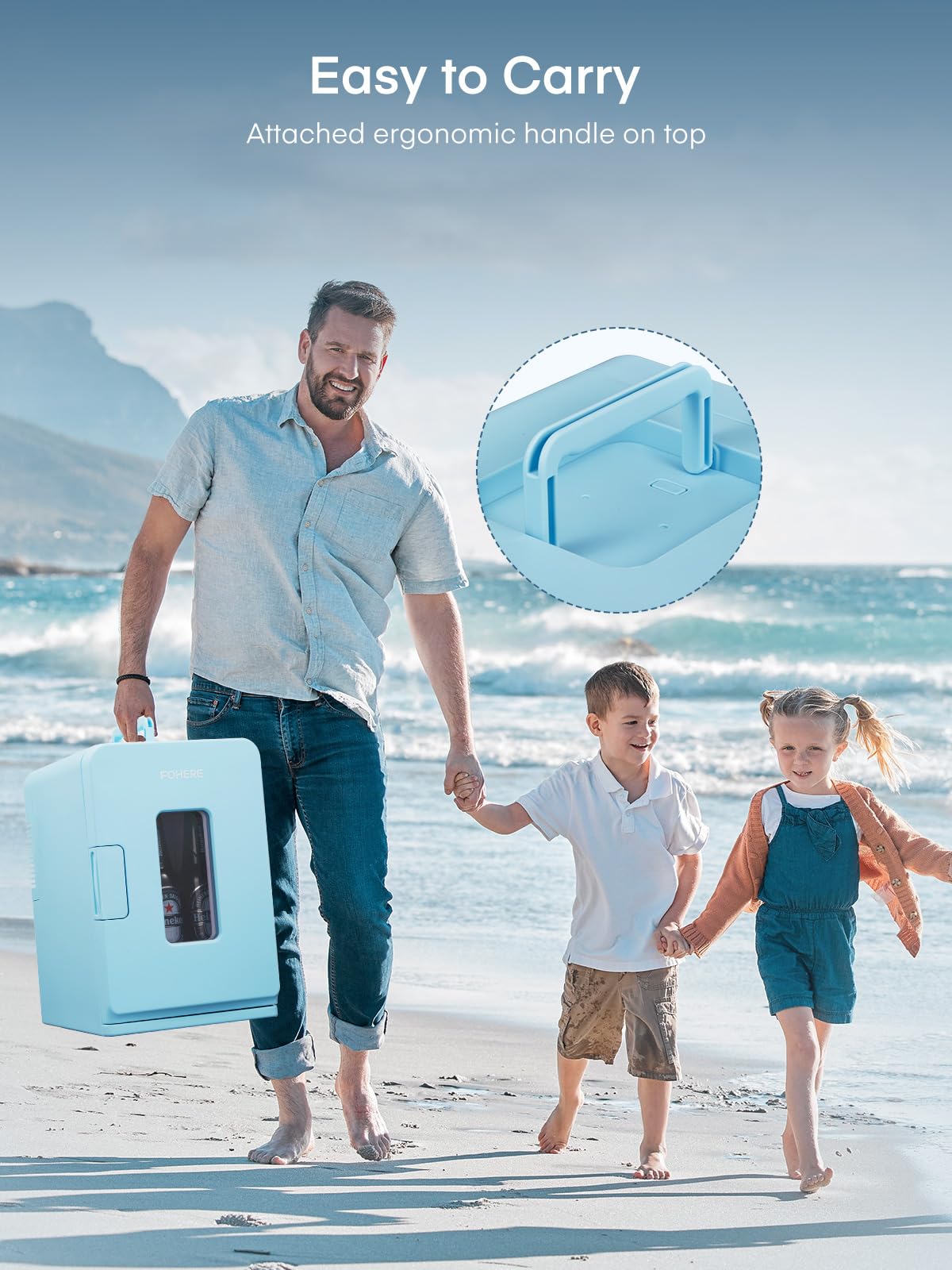 FOHERE Mini Frigo 2 in 1, Frigorifero Portatile da 15 Litri con Funzione di Raffreddamento e Riscaldamento, 12V DC/220V AC per Auto, Uffici e Camere da Letto (Blu)