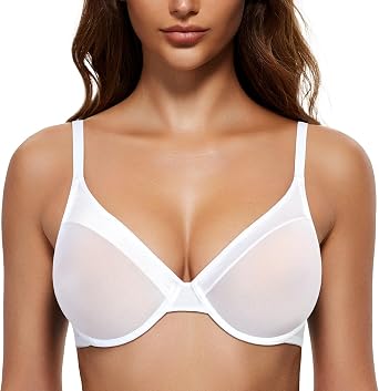 Wingslove Womens Sheer Lace Bra Demi Through Mesh Bralette Unlined Underwire Support Non Padded