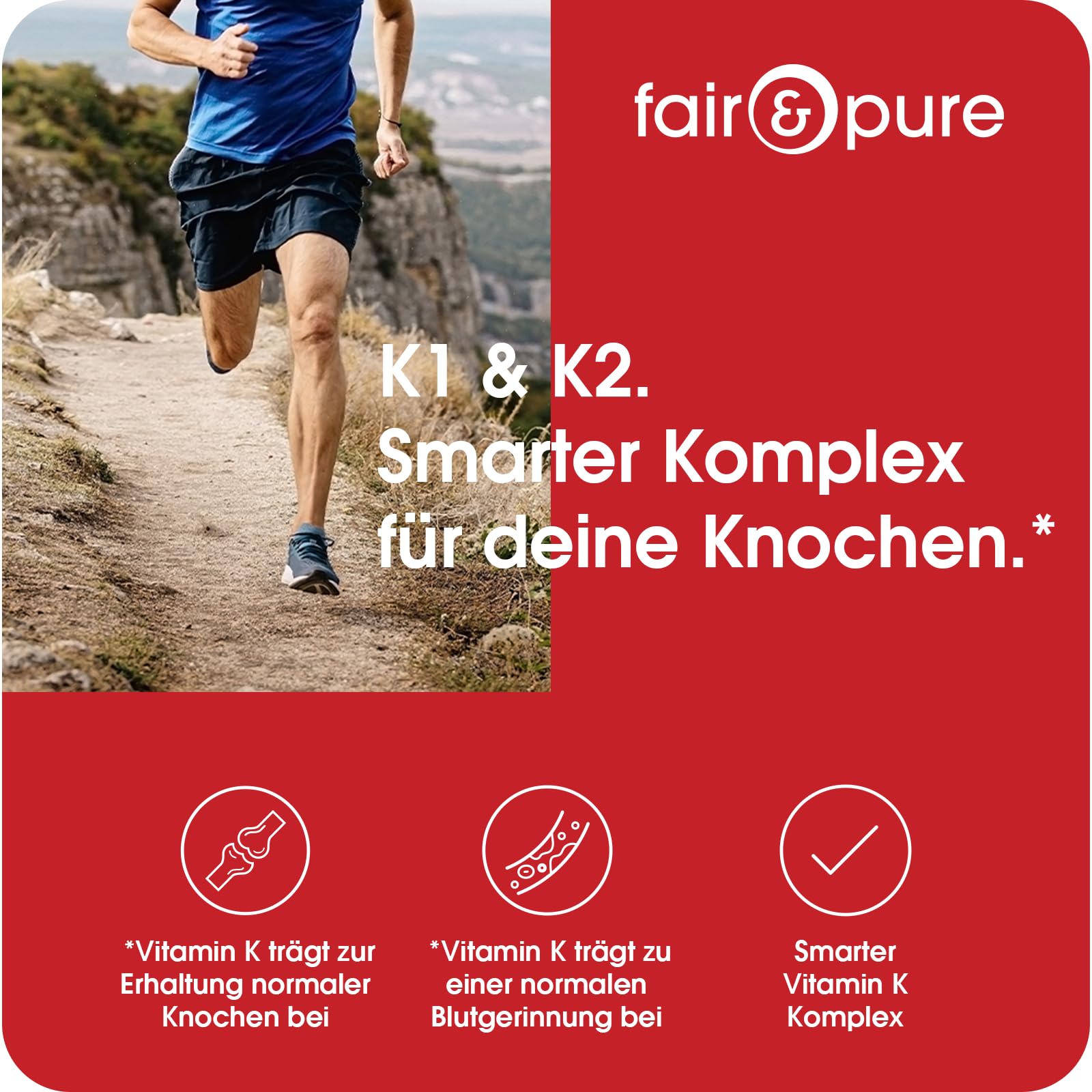 Fair & Pure Vitamin K Komplex K1 & K2, 120 Kapseln, schluckfreundlich, Nahrungsergänzungsmittel vegan ohne Magnesiumstearat, in Deutschland hergestellt