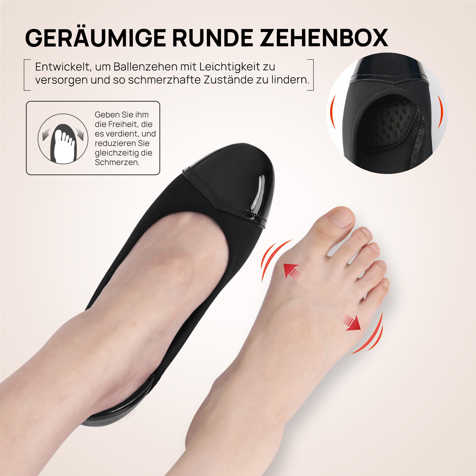 Ortho+rest Damen Hallux Valgus Pumps mit Niedrigem Absatz Orthopädische Schuhe Orthopädische Slip-On-Loafer(36,Schwarz)