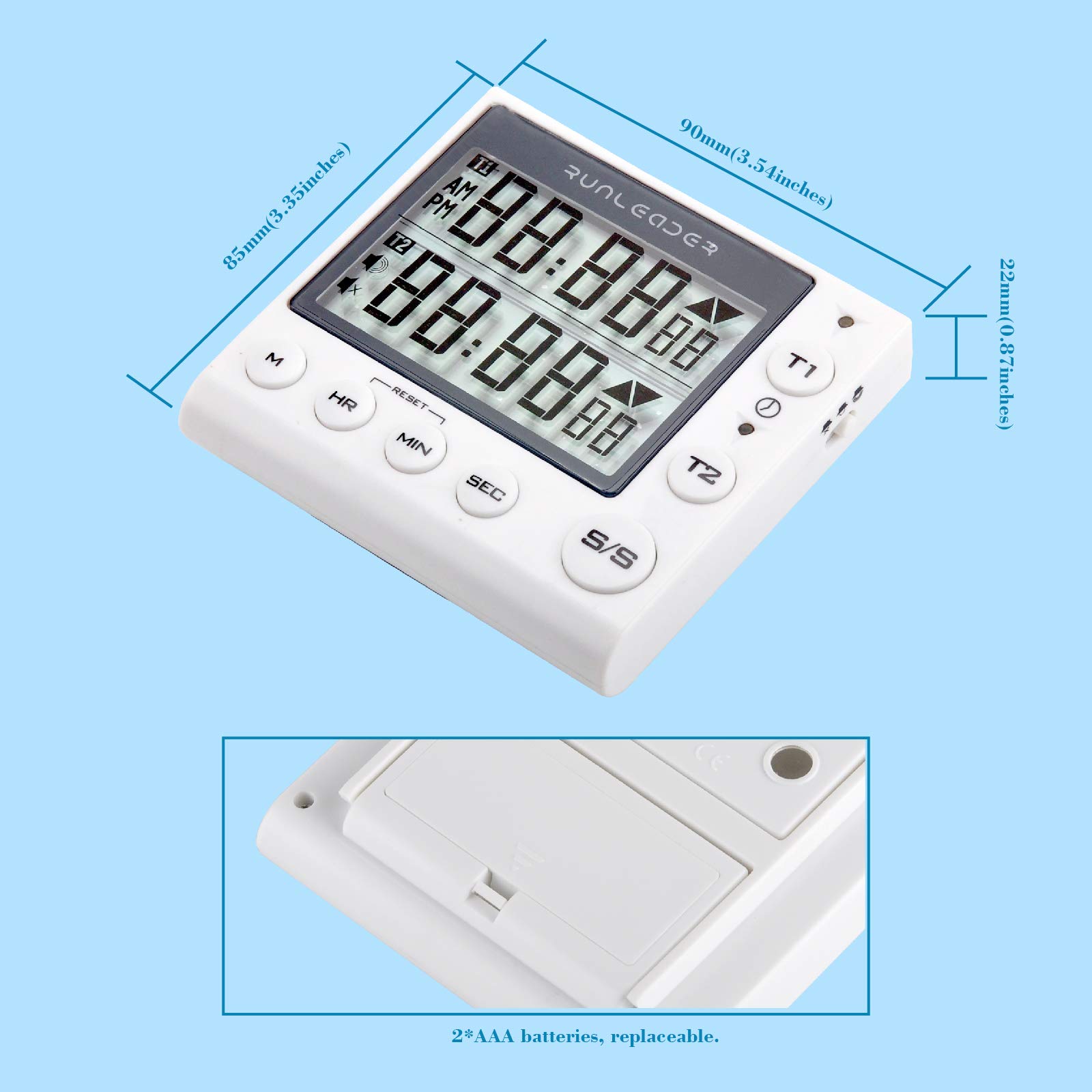 HonorMeet Dual Channel Digital Kitchen Timer - Countdown & Stopwatch With Buzzer Alarm, Memory Storage (White) - View #8