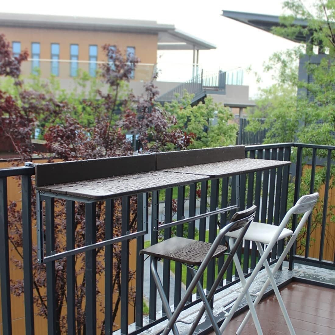 Outdoor Folding Balcony Table, Adjustable Hanging Railing Side Table for Deck, Wall-Mounted Desk, Brown 80×37cm(60 * 37cm/23.6 * 14.56in)