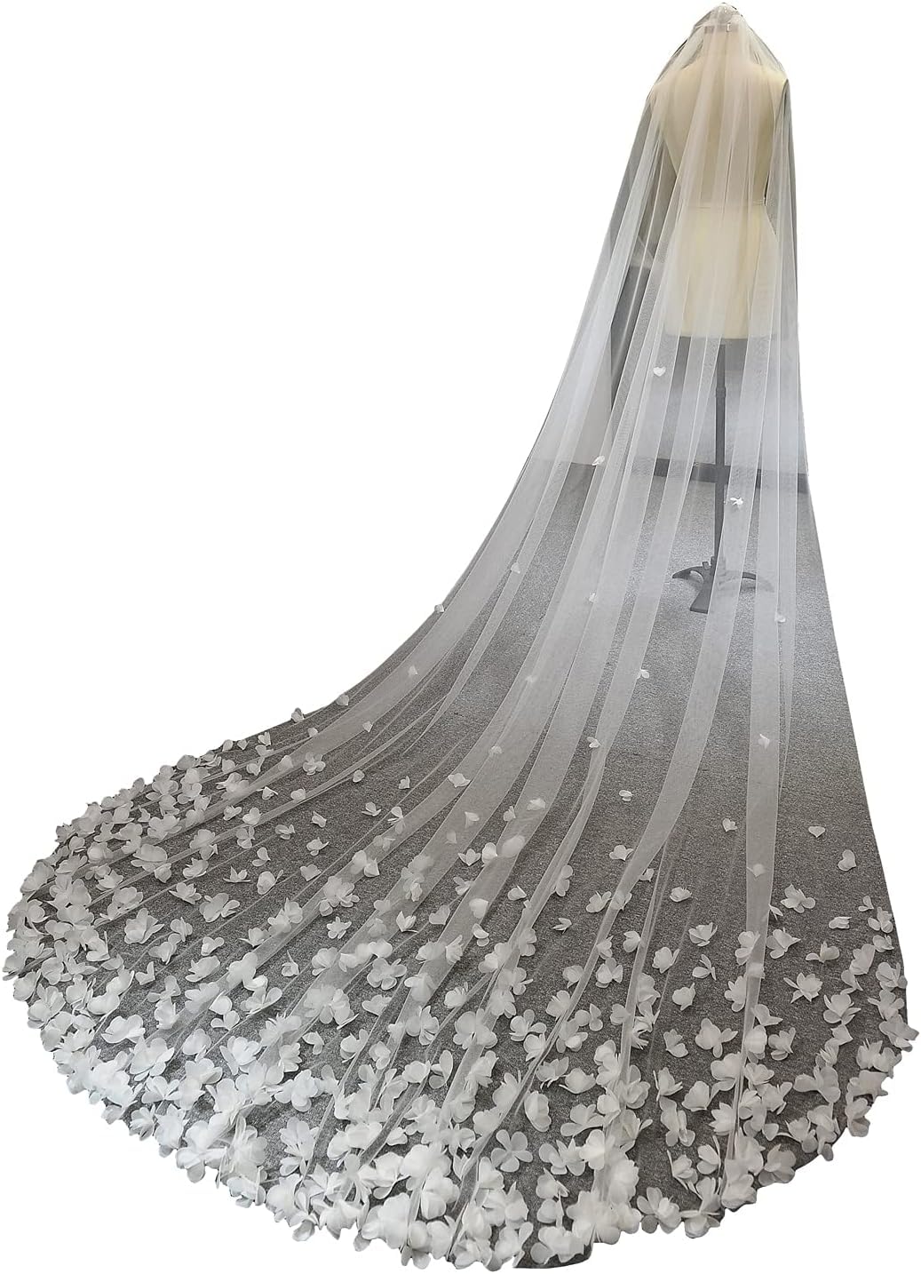 Bruids Tule 3D Bloemen Bruidssluier Bloemen Kanten Sluiers Elegante bloemblaadjes Schoudersluier Bruidssluier van Tule met Kam Bruidssluier