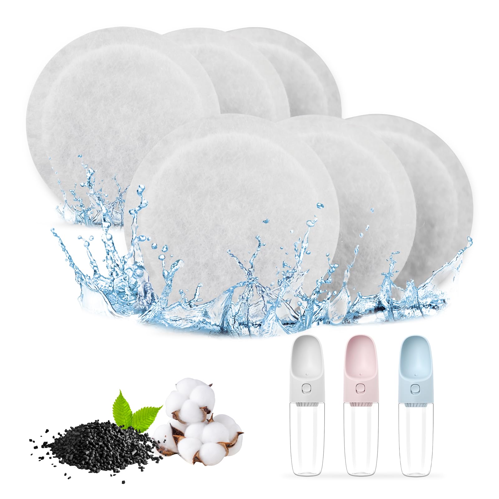 Dog Water Bottle Filters 6-Pack,Pet Replacement Filters for Water Bowl Dispenser Outdoor, Compatiable with CATNESS 10oz/14oz Travel Water Bottle with Triple Filtration System for Cats and Dogs