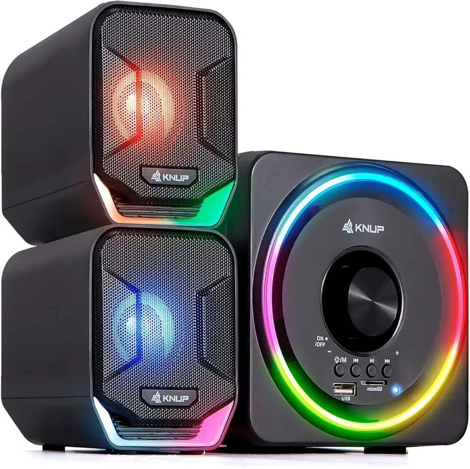Caixa de Som Gamer Subwoofer Bluetooth 16W Rms Real Estéreo Iluminação Led Rgb Mp3 P2 Usb Entrado Cartão Micro SD Pendrive Pc Computador Notebook Mac Celular Tv Smart