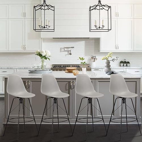 Miniatura 3 de Changjie Furniture Juego de 4 taburetes de bar giratorios de altura de mostrador, sillas laterales de plástico (24 pulgadas, gris)