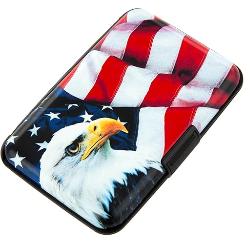 Credit Card Holder, RFID Blocking Small Metal Credit Cards Holder Wallet for Women Men Business Aluminum Protector Sleeves Slim Case (Bald Eagle on American Flag)
