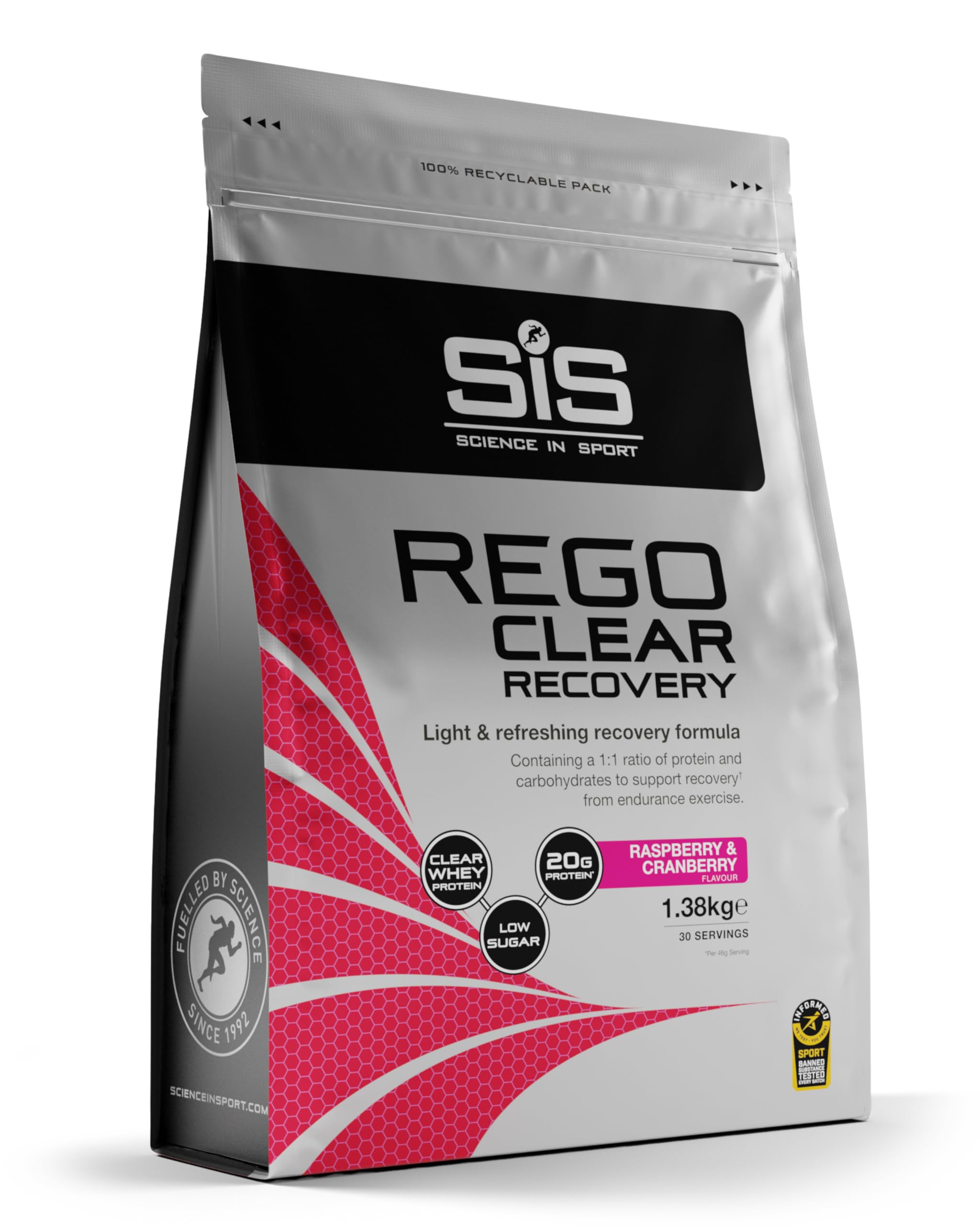 Rego Clear Recovery | Clear Whey Protein Shake | 20g Protein, 21g Carbs, Low in Sugar - Raspberry & Cranberry 1.38Kg
