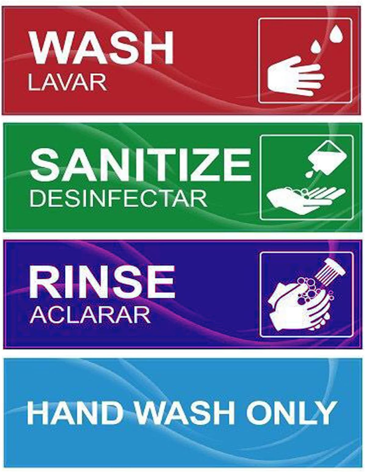 4 Pack Wash Rinse Sanitize Sink Labels, Waterproof Sticker Signs Perfect for 3 Compartment Sink - Restaurants, Commercial Kitchens, Food Trucks, Dishwashing or Wash Station