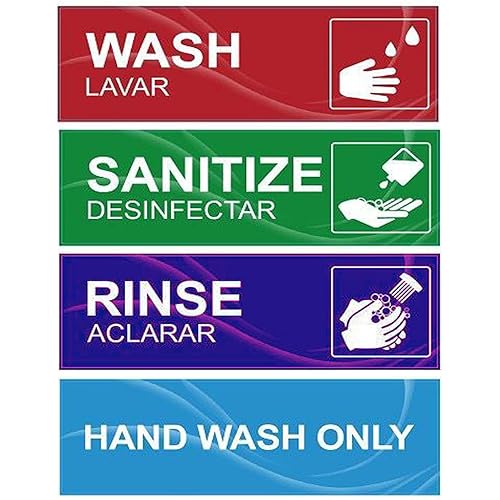 4 Pack Wash Rinse Sanitize Sink Labels, Waterproof Sticker Signs Perfect for 3 Compartment Sink - Restaurants, Commercial Kitchens, Food Trucks, Dishwashing or Wash Station