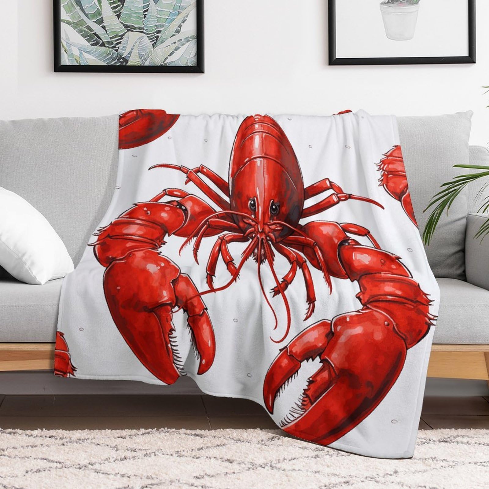 Custom Red Lobster Print Blanket Lightweight Flannel Fleece Throw for Couch Sofa Bed Luxury Soft Cozy Plush Lap Bedtime Blanket for All Seasons Bedroom Home Decor Gifts 40x50