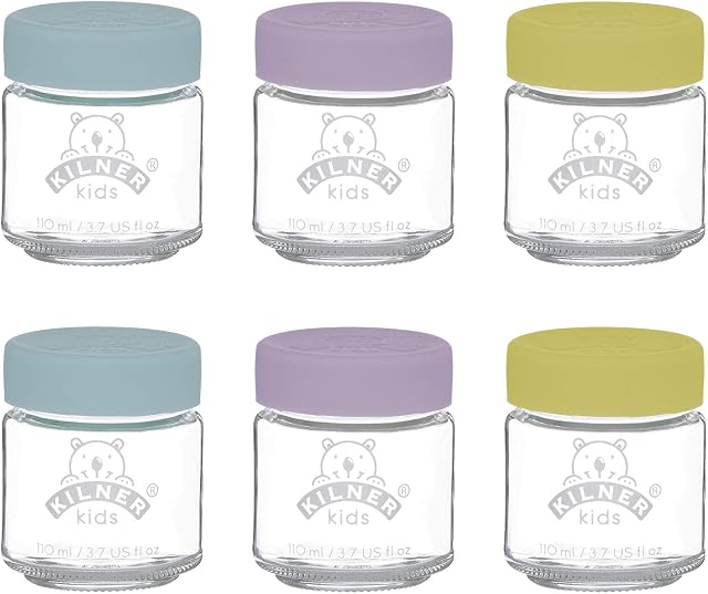 Kilner 0025.016 Set of 6 Kids Jars 110ml, Glass,Yellow,purple