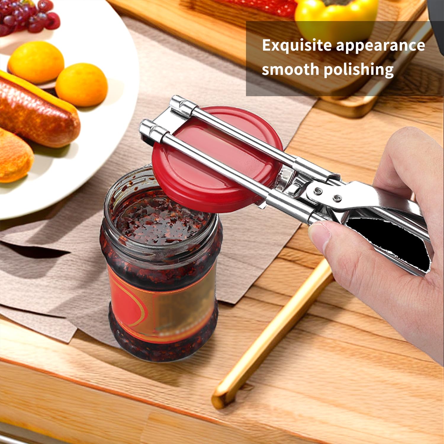 Apriscatole regolabile in acciaio inox con mini apriscatole, strumento multifunzione per coperchi argento