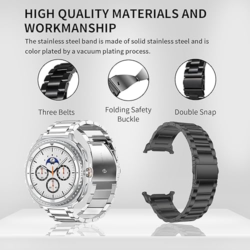 Vista 9 de GOLDTOLUCK Stainless Steel Band Compatible with Samsung Galaxy Watch 8 7 6 5 4 Classic FE Pro 40mm 44mm 46mm 43mm 47mm 45mm 42mm 20mm Men Women Negro