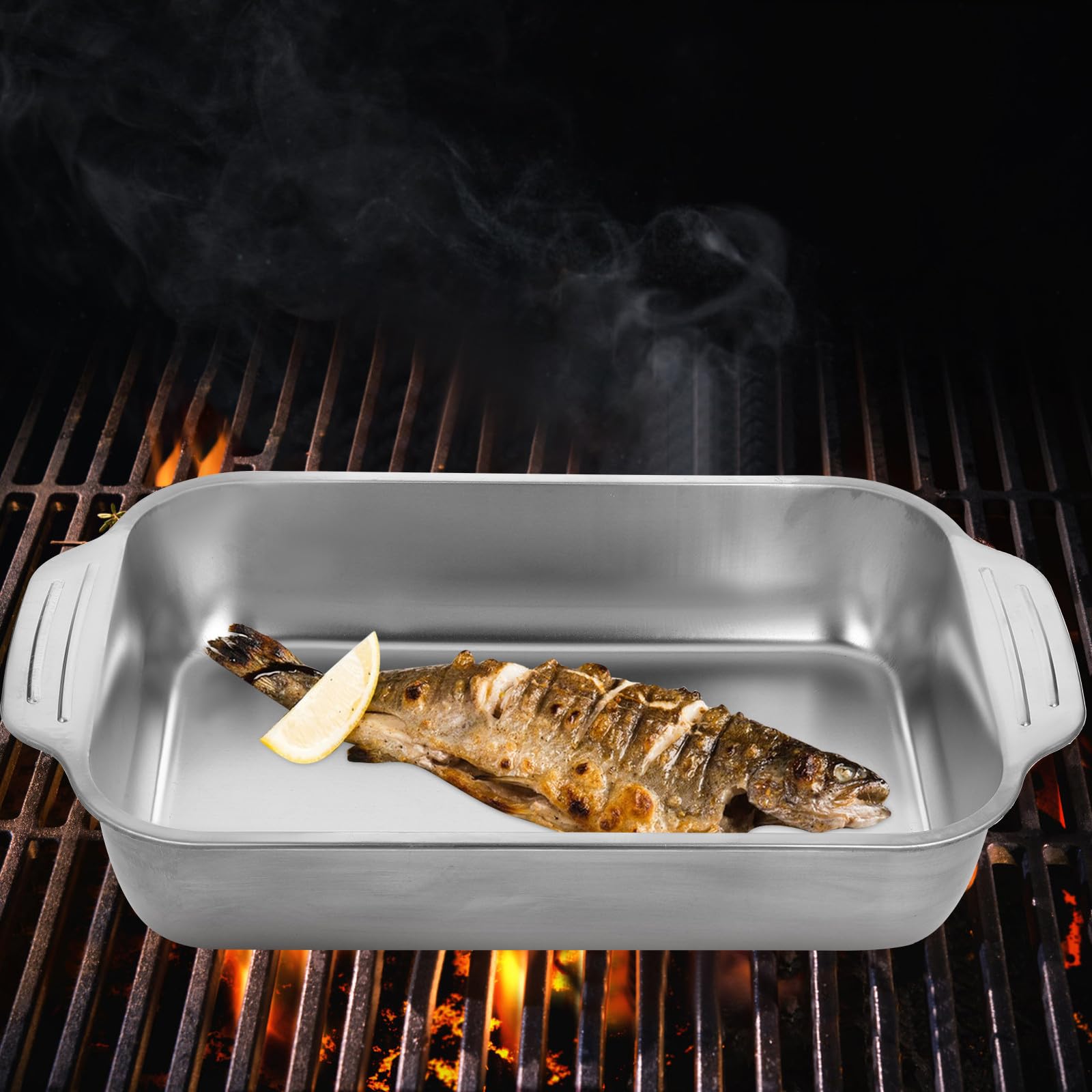 Lasagnera con Coperchio in Acciaio Inox Rettangolare, Teglia da Forno Versatile con Bordi Alti per Cucina Domestica e Barbecue