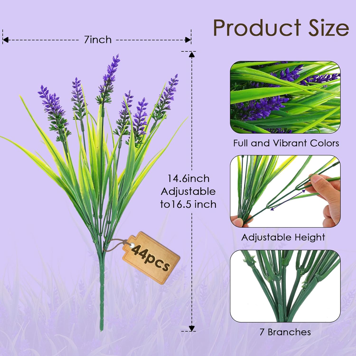 44 Pcs Artificial Outdoor Flowers Lavender Fake Greenery Plants UV Resistant Grass with Purple Flowers for Pot Decor for Window Garden Patio Hanging Planter Pathway Front Porch (44, Purple)