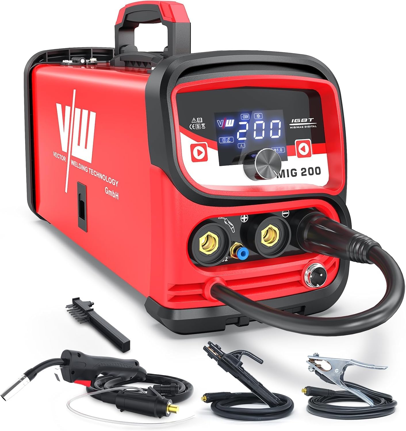 VECTOR WELDING 200A Gas Free Wire Welder, MMA/MIG/Lift TIG Welding Machine, 3 in 1 Portable Inverter Welder with LED Display, IGBT Inverter