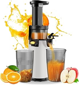 スロージューサー 低速回転 搾りカス分離 コンパクト フルーツ 野菜 ビタミン 酵素 鮮度キープ フレッシュジュース (ホワイト, Mサイズ)