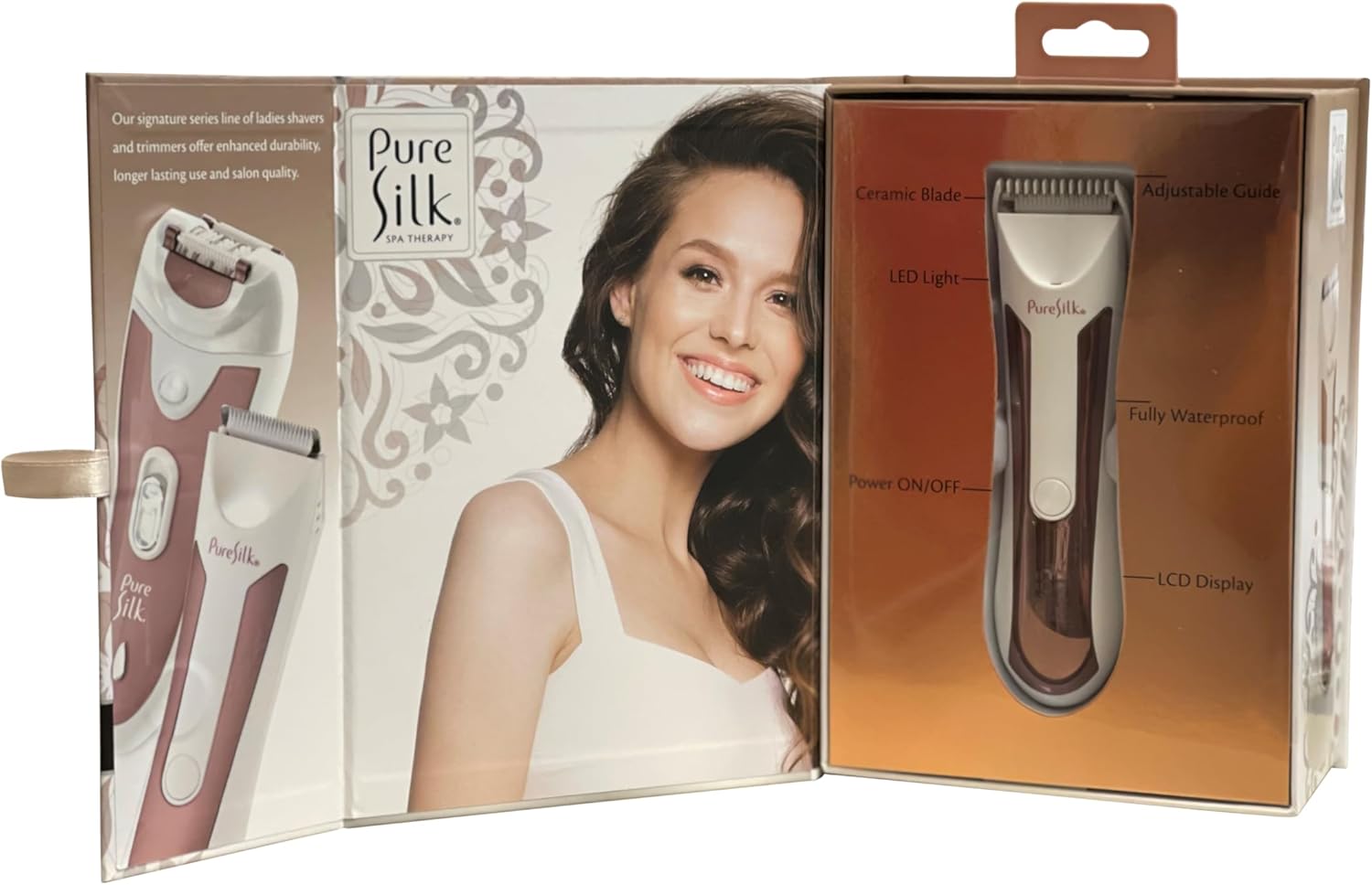 Pure Silk Body Hair Trimmer for Women, Rechargeable Women’s Trimmer for Body Hair with 4 Guide Combs, Hypoallergenic and Heat-Resistant Ceramic Blades, LCD Screen, Built in Light, Waterproof