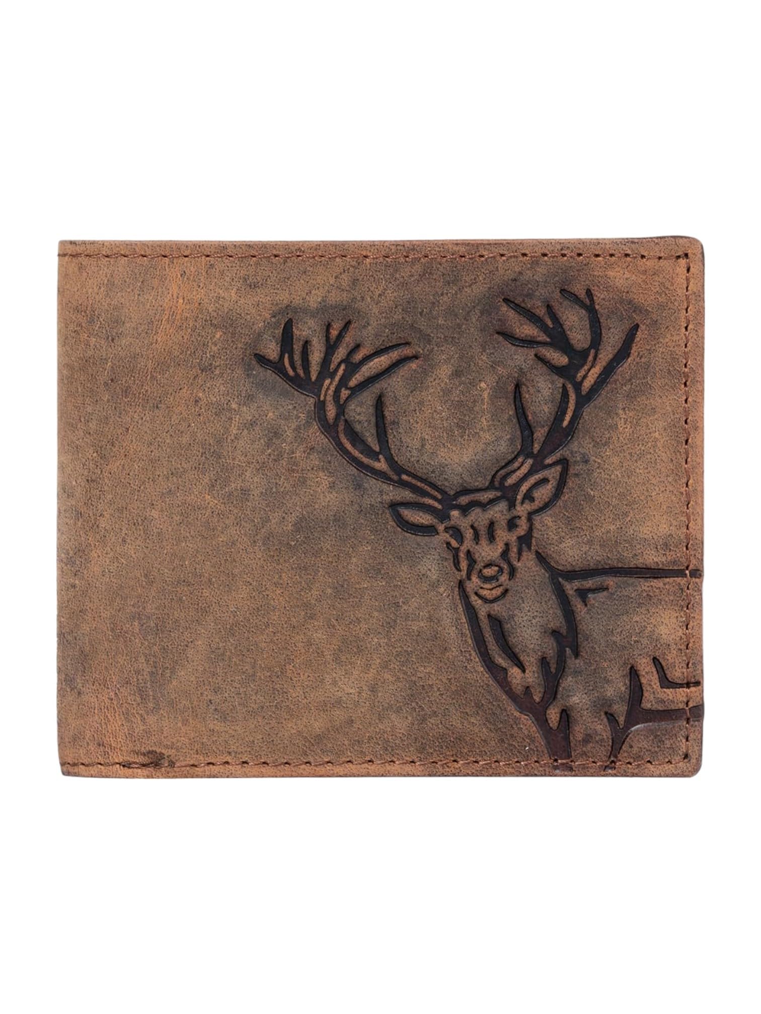 samtroh RFID Protected Leather Wallet for Men | Classic Style & Printed | Premium Leather Craftsmanship | 3 Card Slots, 2 Cash Compartments, 2 Secret Slots, Coin Pocket (Deer, Brown Hunter)-picture-2