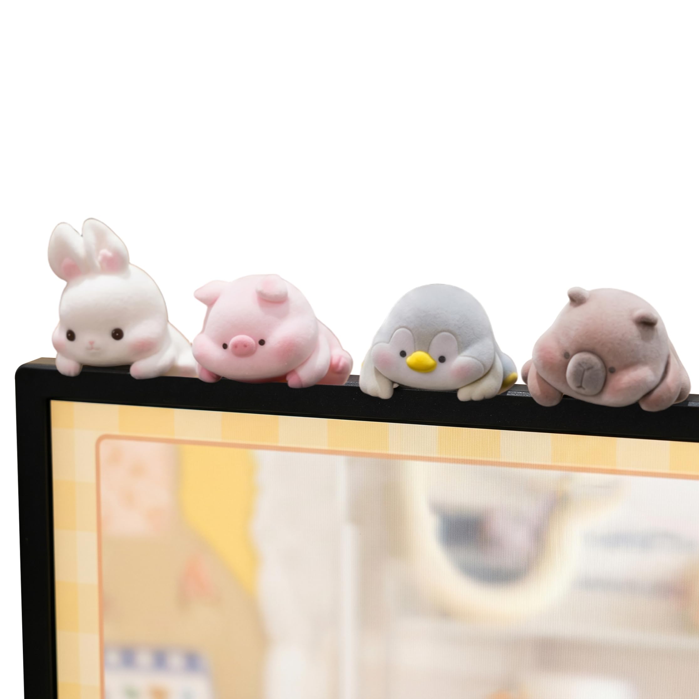 Bemonew Computer Decor, 4-pack Fuzzy Animal Monitor Buddy Set, Computer Monitor Decor For Office Desk & Car Dashboard