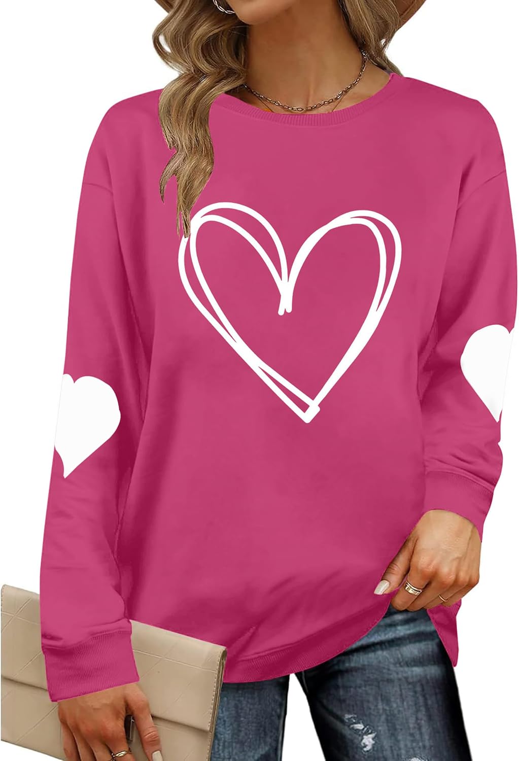 Valentine Sweatshirts for Women Heart Sweatshirt Cute Valentine Shirt Valentines Day Long Sleeve Pullover Top - Image 2