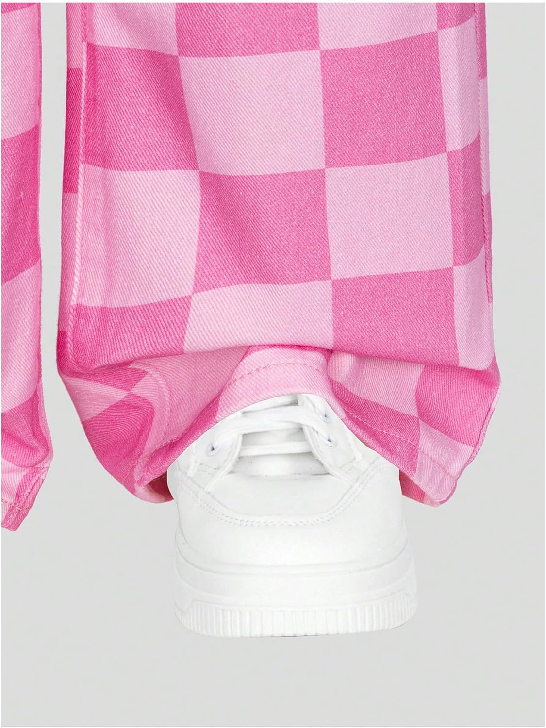 WDIRARA Girl's Checkered Straight Leg Baggy Jeans Elastic High Waist Denim Pants - Image 5