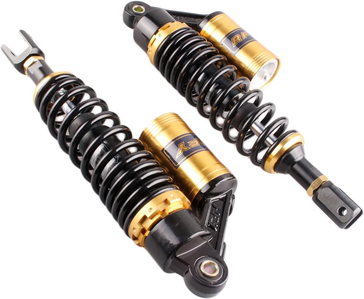 Mallofusa 13.7Inch 350mm Pair Rear Motorcycle Air Shock Absorbers Replacement Suspension Eye to Clevis Universal Compatible for Kawasaki Honda Yamaha Suzuki Black & Gold